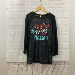 Joyful, Merry & Blessed Black Heather Burnout Jersey T-Shirt Womens Size 2X
